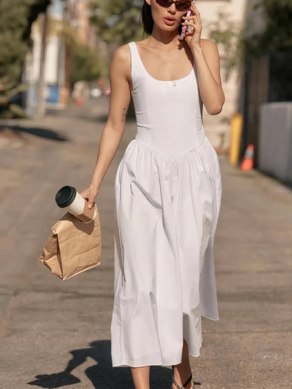 Zara White Sleeveless Cotton Midi Dress